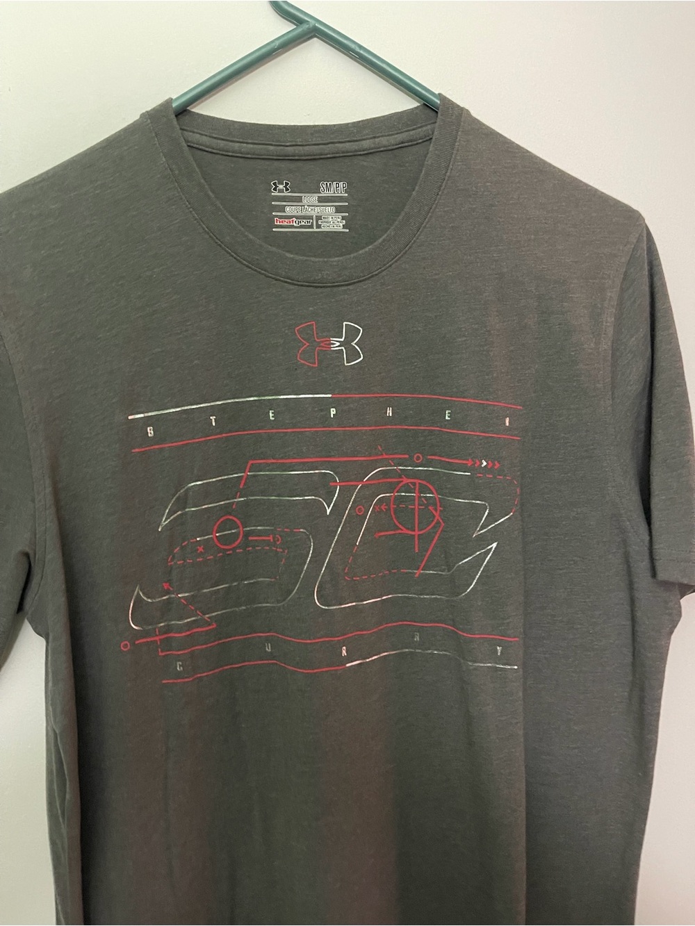 Under Armour Men's Charcoal Graphic Short-Sleeve Tee with Red Accents